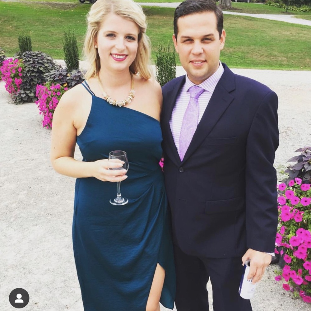 Teal thigh high slit dress